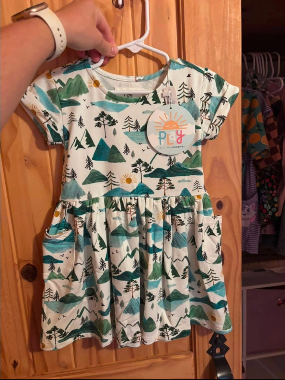 Play by Carters Teal & Green Mountain Print Kids Dress
